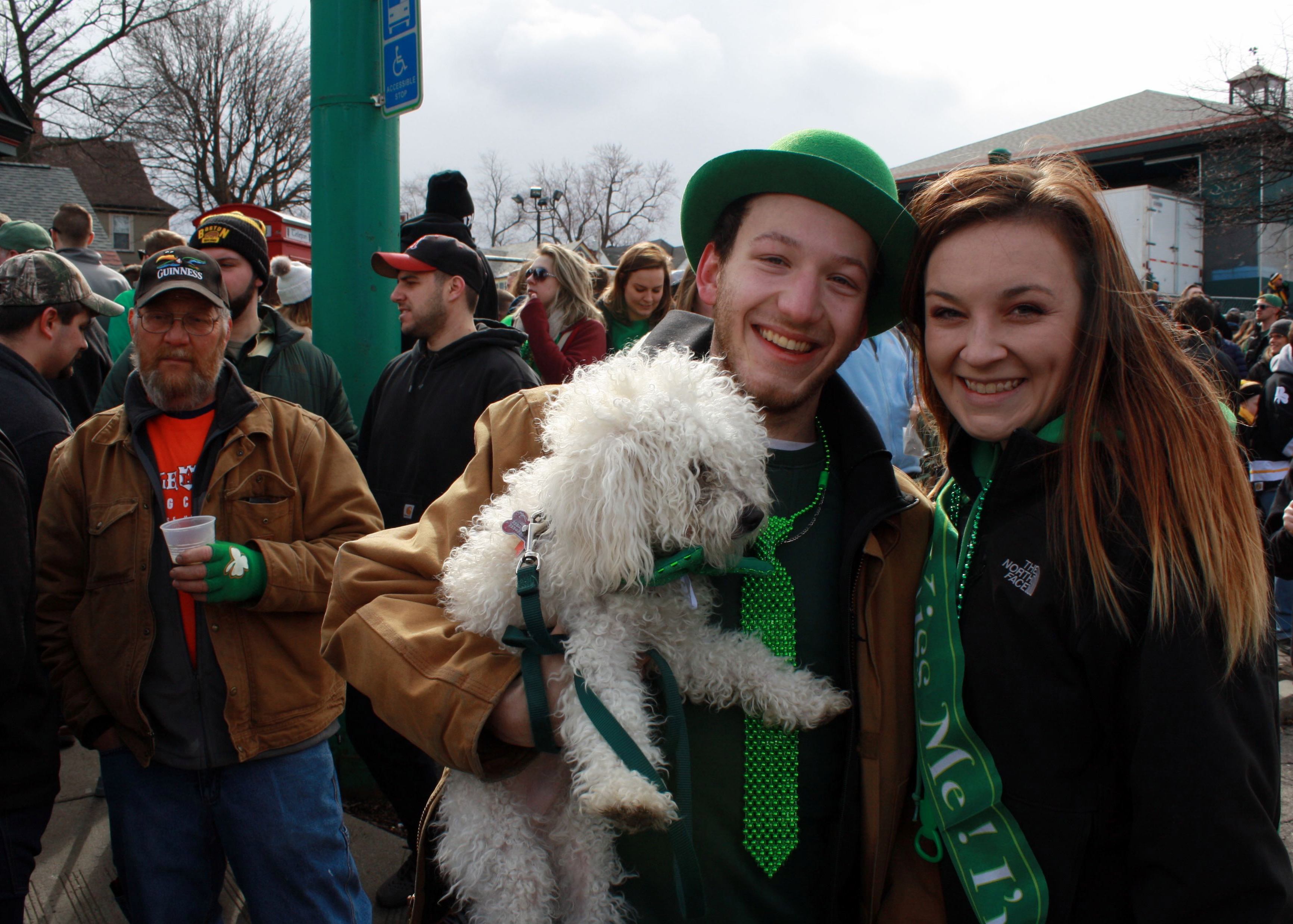 Katlyne’s McInytre’s family are regulars at Coleman’s, which provides the green beer, so she comes out every year. But at 21, this is the first year she can imbibe with her boyfriend Jordan Neliopowitz and dog Tucker.